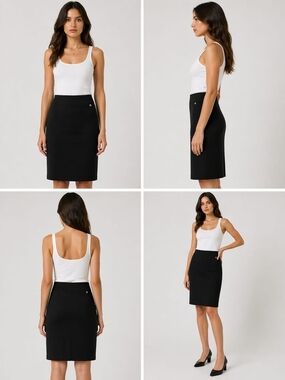 Calvin Klein Black Pencil Skirt Size L Stretch High Waist Minimalist Classic